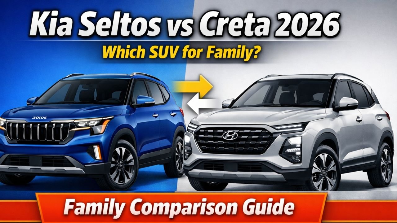 Compare Kia Seltos 2026 vs Hyundai Creta 2026. Full specs, prices, features, engines & safety. Which SUV is best for families? Expert review.